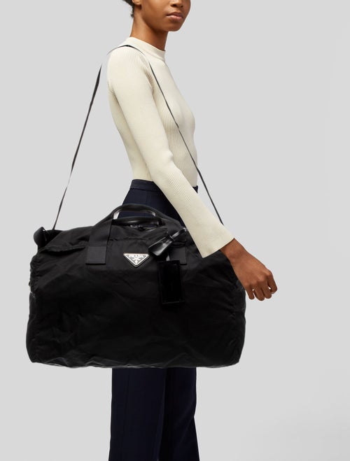 Prada Enameled Metal Triangle Weekender Bag
