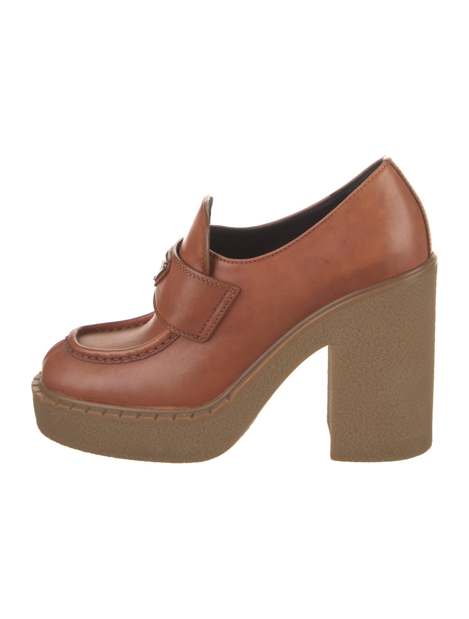 Prada Enameled Metal Triangle Leather Pumps