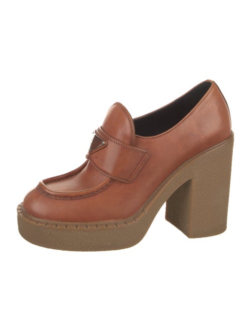 Prada Enameled Metal Triangle Leather Pumps