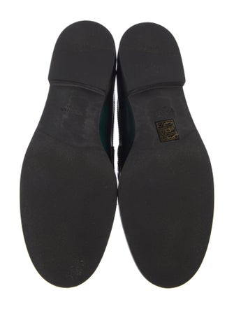 Prada Enameled Metal Triangle Leather Loafers