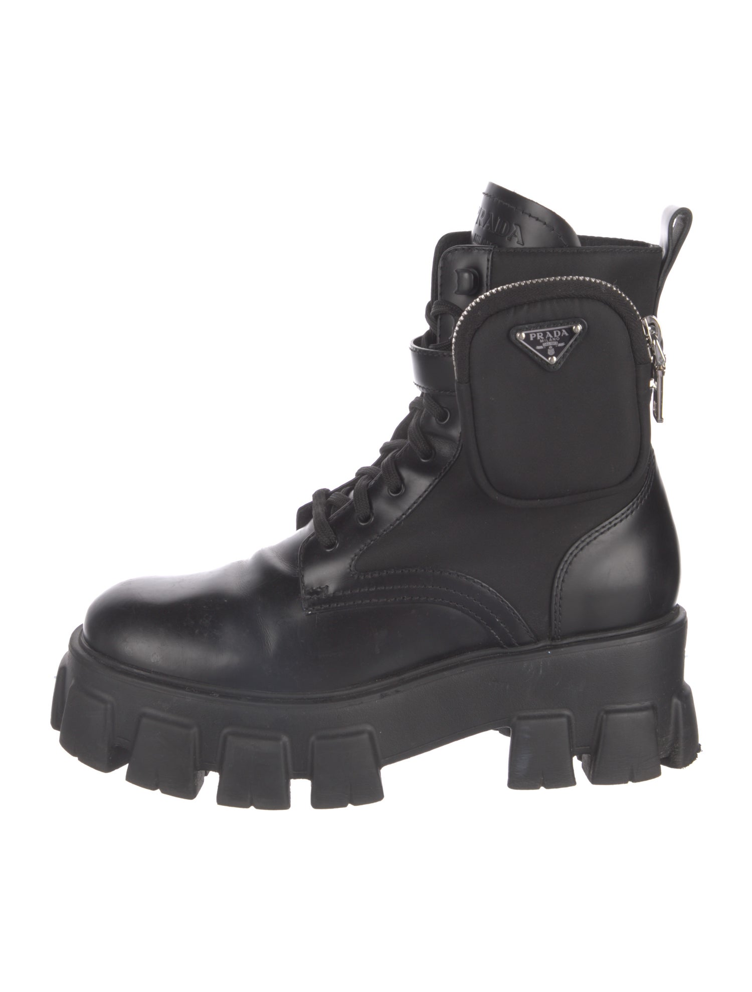 Prada Signature Logo Leather Combat Boots