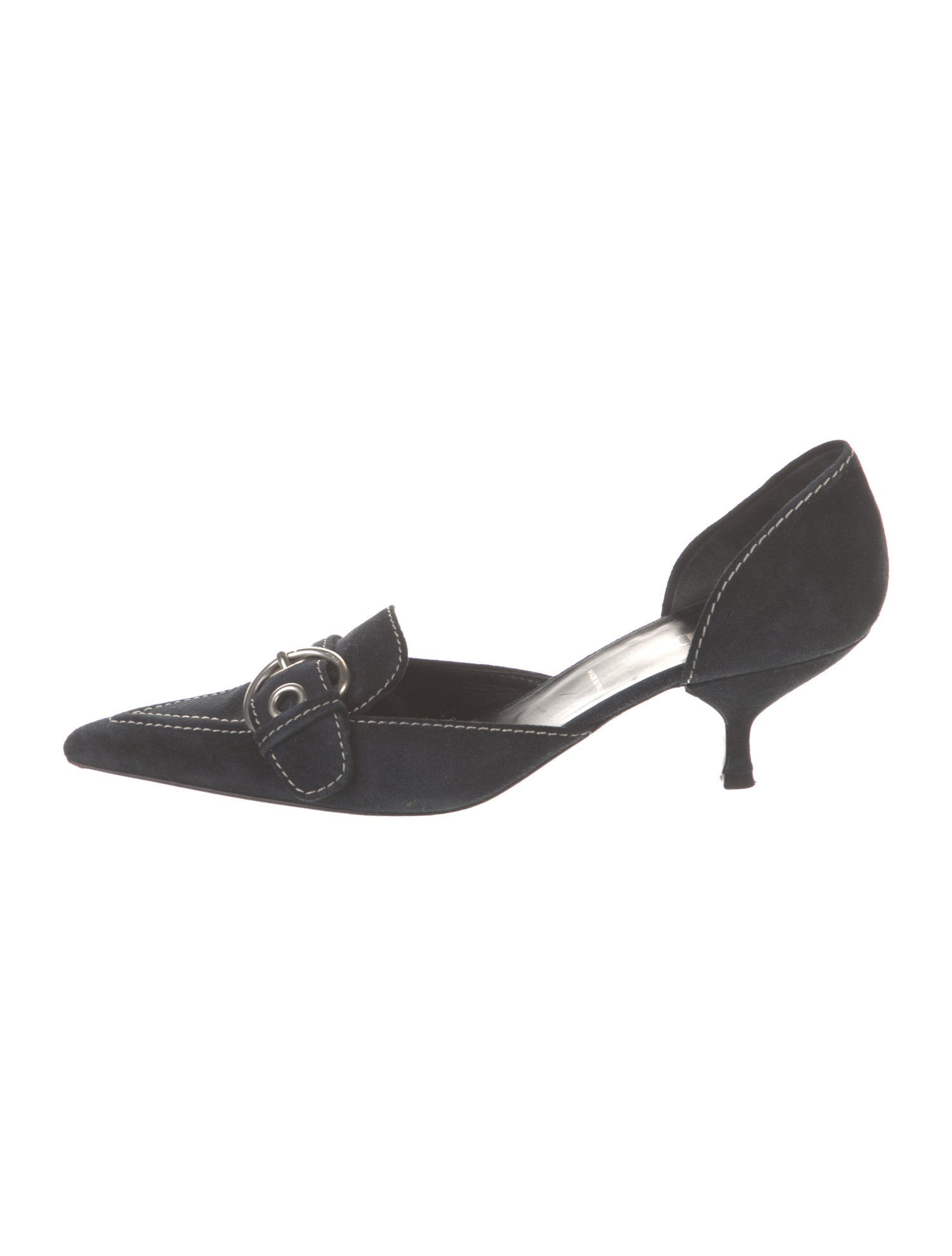 Prada Suede Whipstitch Trim D'Orsay Pumps
