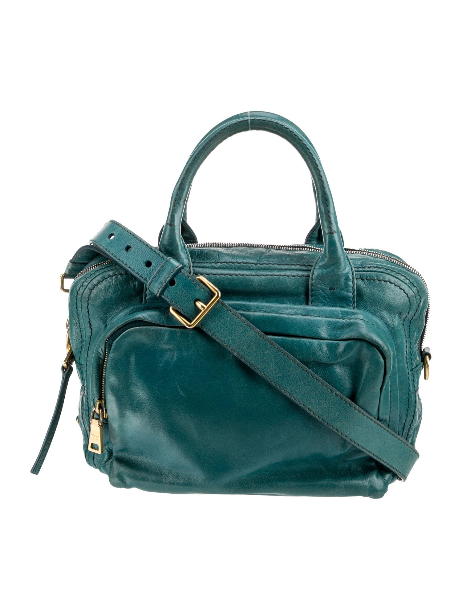 Prada Enameled Metal Triangle Galleria Double Zip