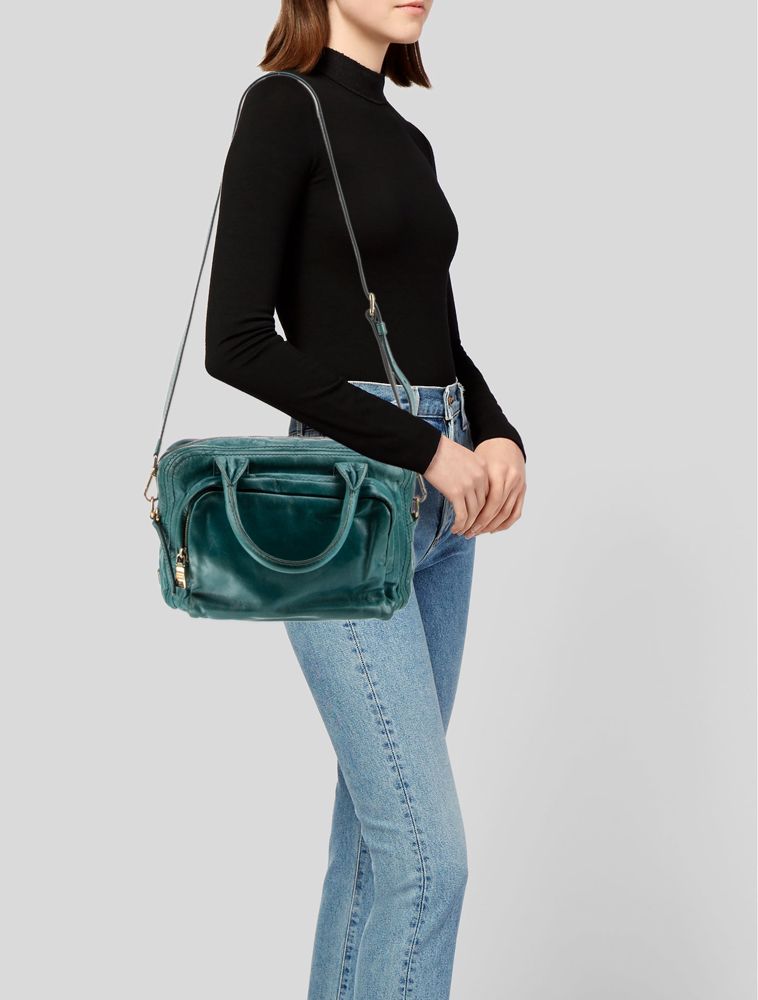 Prada Enameled Metal Triangle Galleria Double Zip