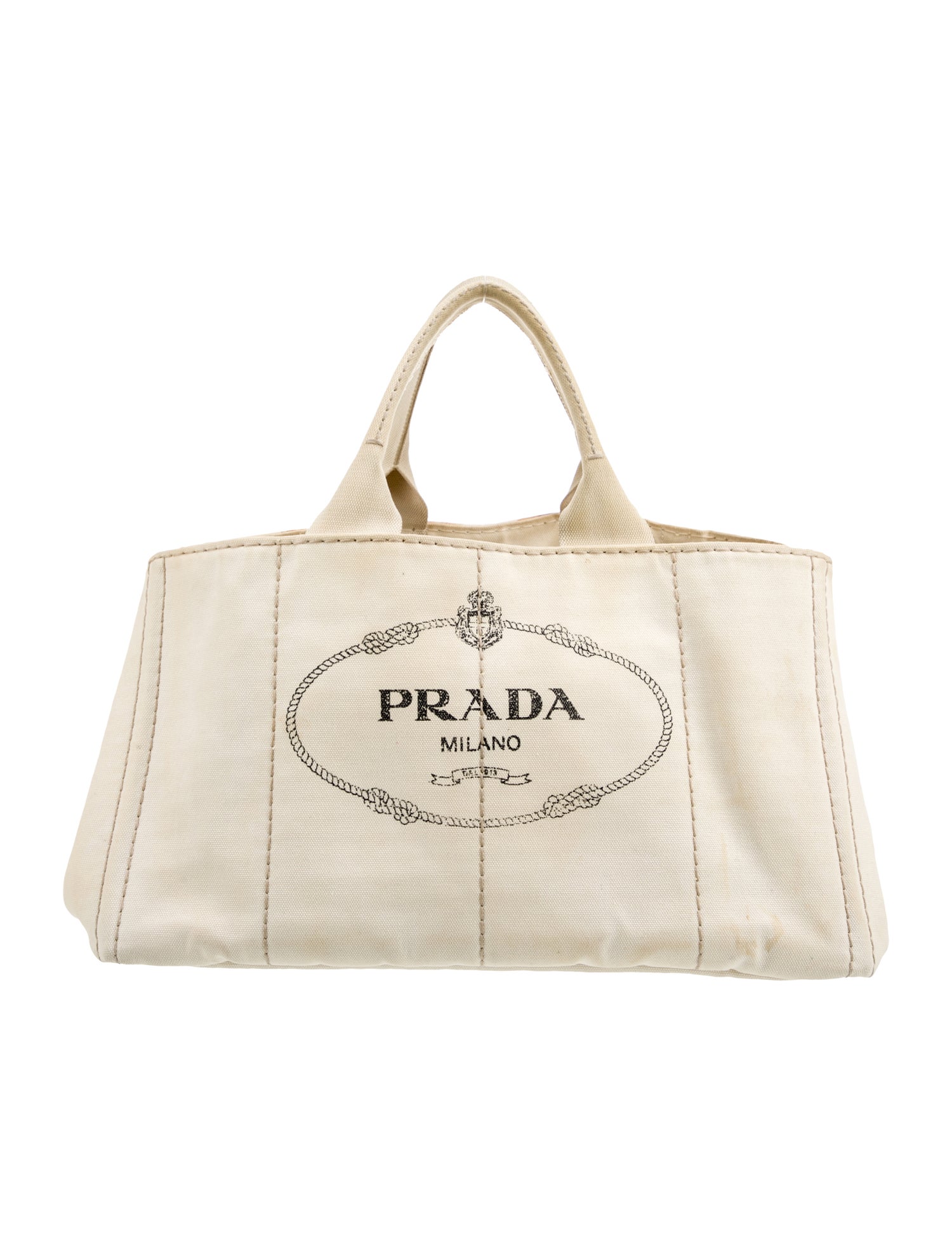 Prada Enameled Metal Triangle Grommet Canapa Large