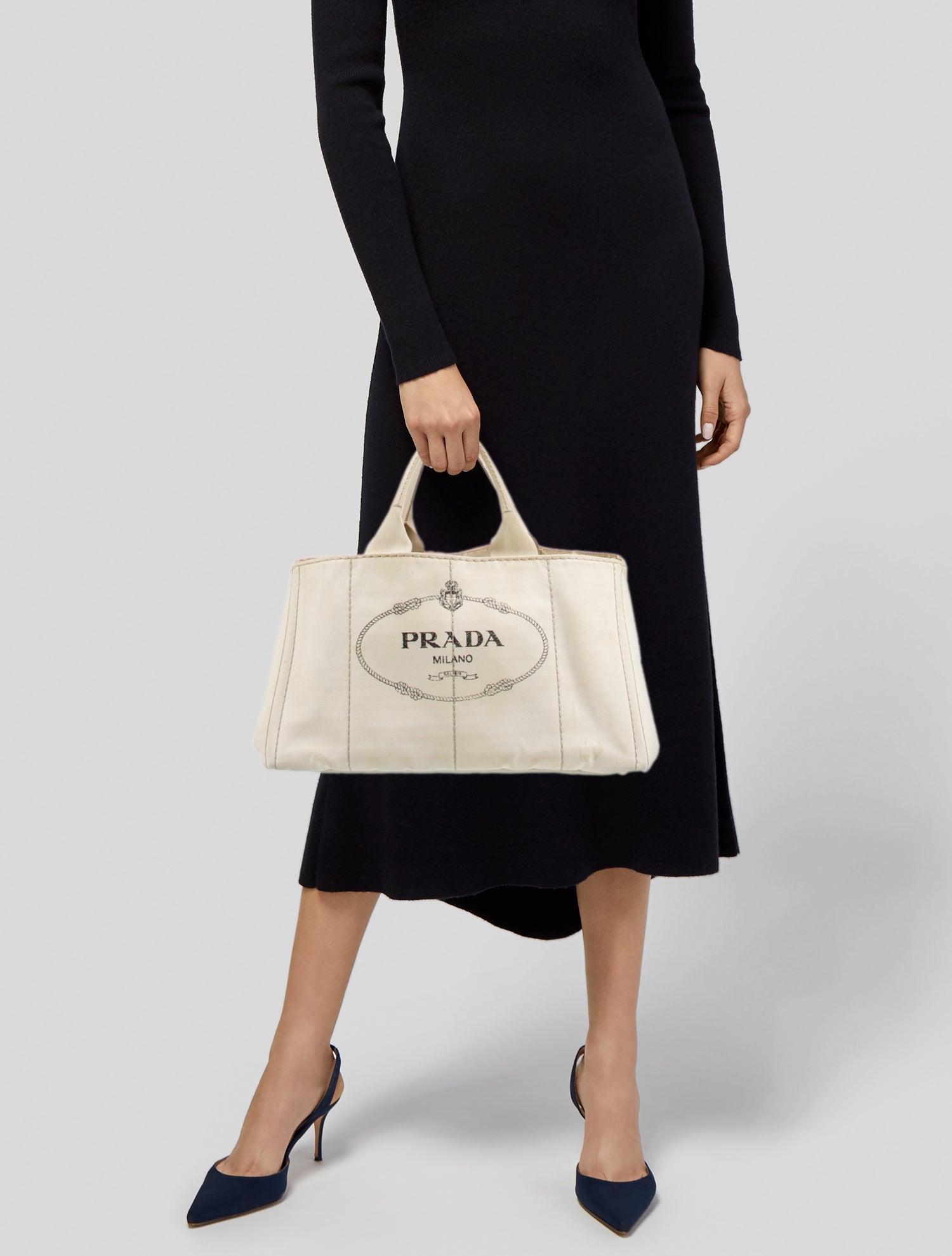 Prada Enameled Metal Triangle Grommet Canapa Large