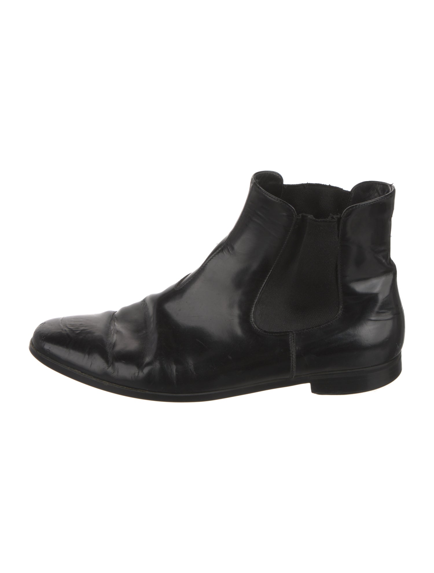 Prada Spazzolato Patent Leather Chelsea Boots