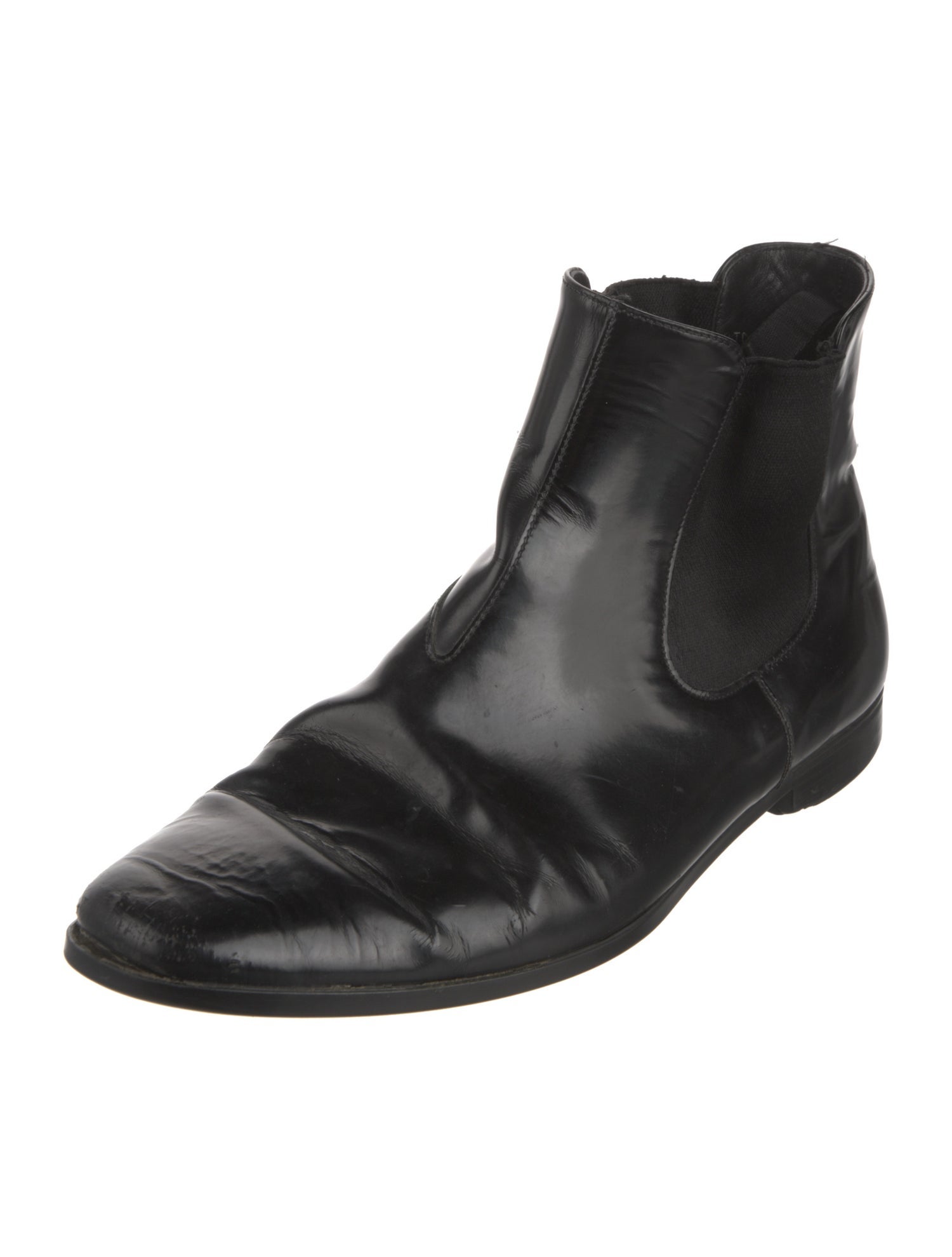 Prada Spazzolato Patent Leather Chelsea Boots