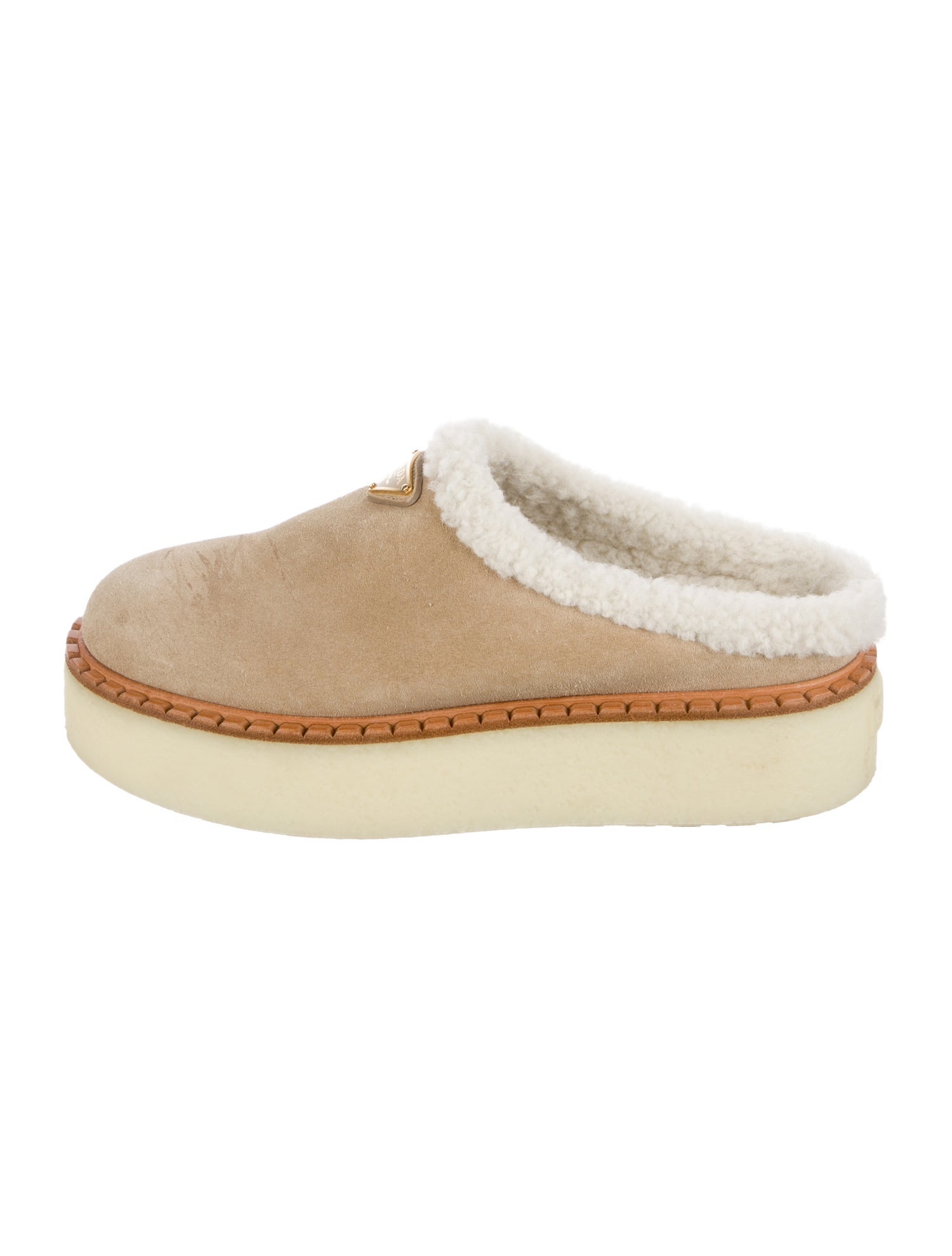 Prada Suede Fur Trim Mules