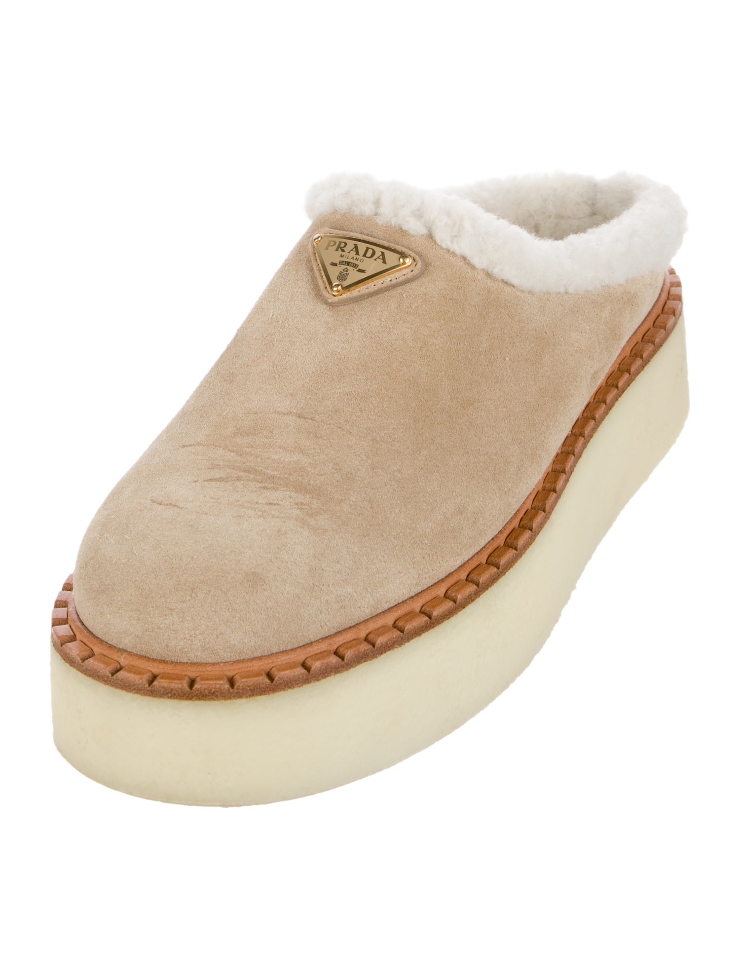 Prada Suede Fur Trim Mules