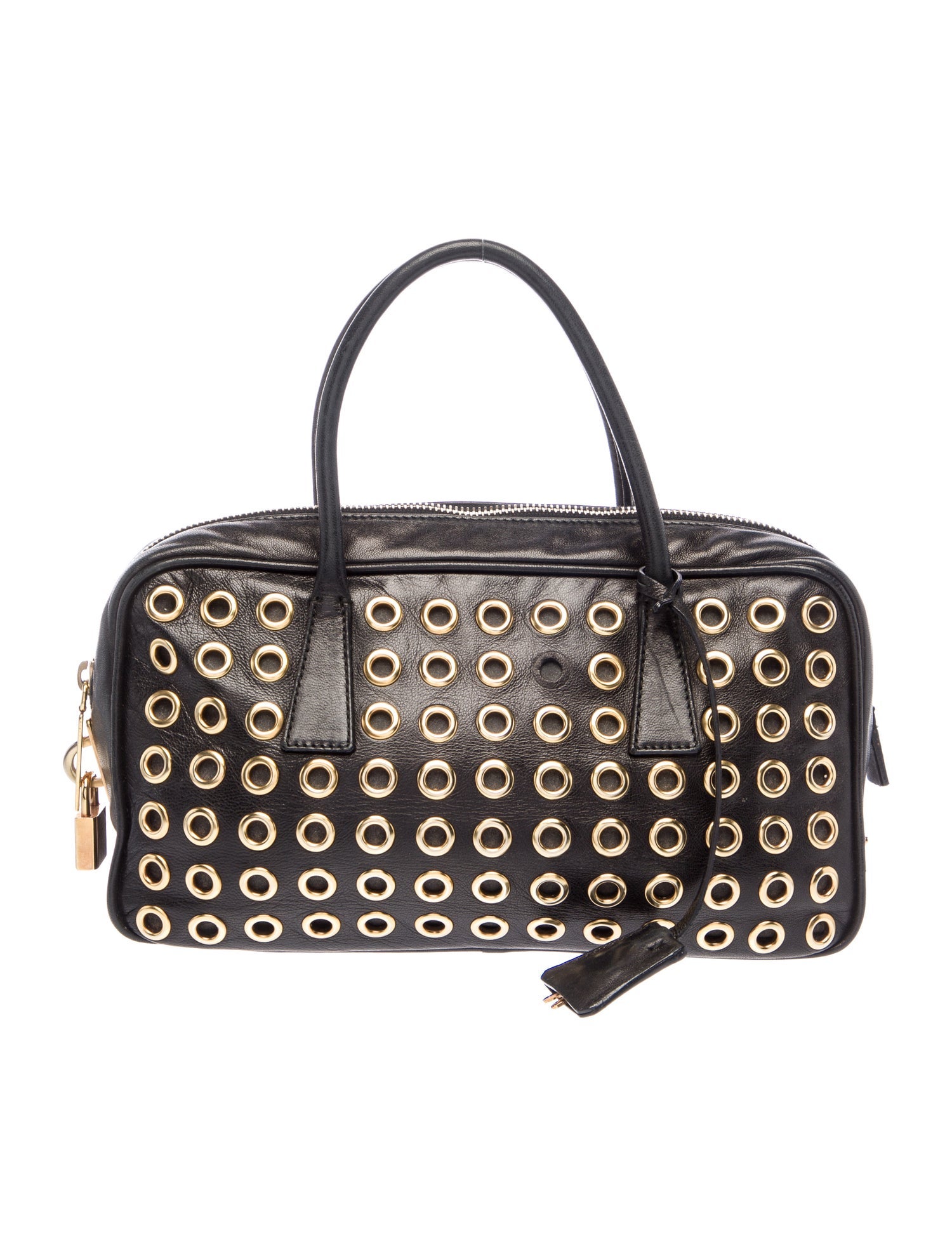 Prada Enameled Metal Triangle Bauletto Grommet