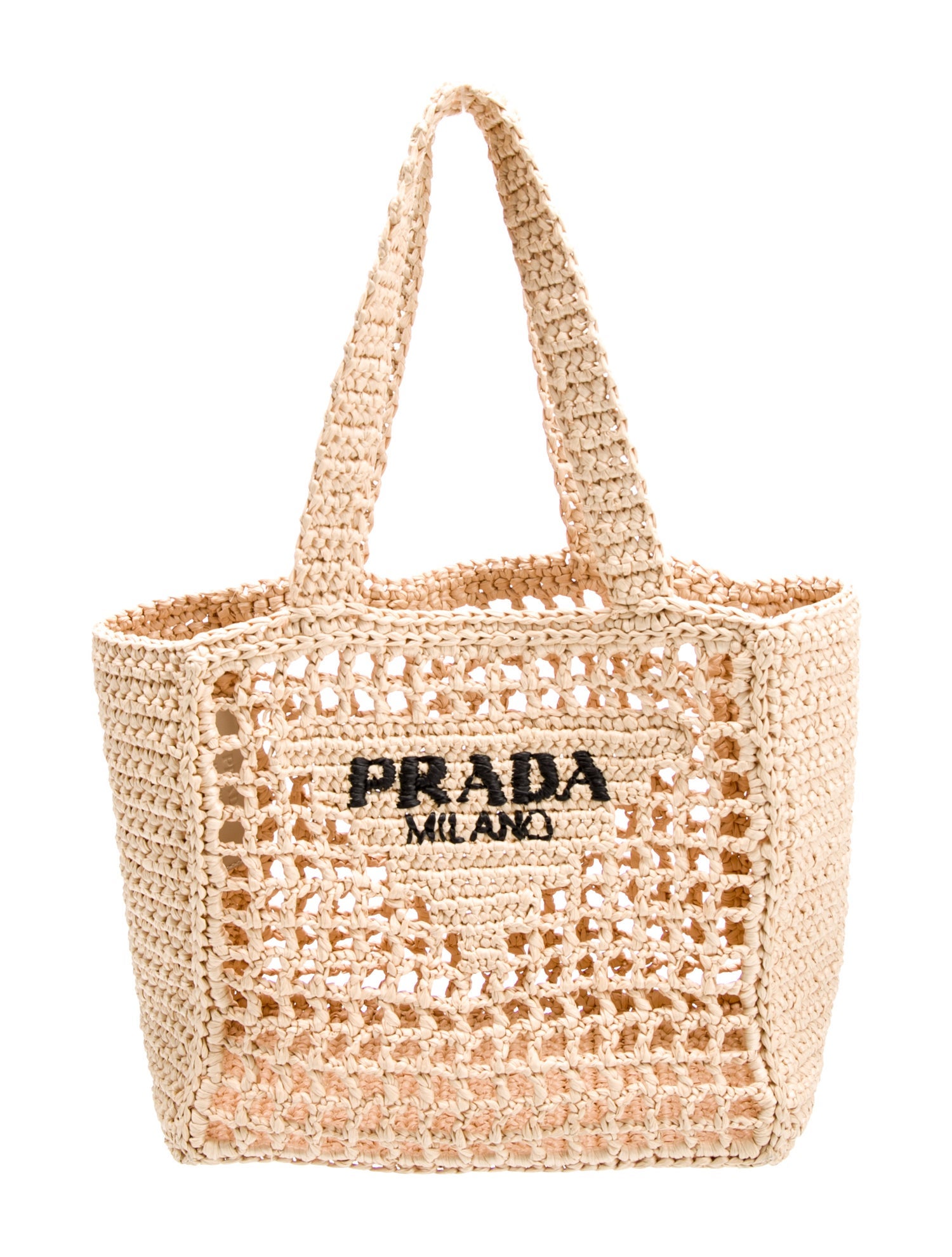Prada Raffia Grass Raffia Logo Tote Small