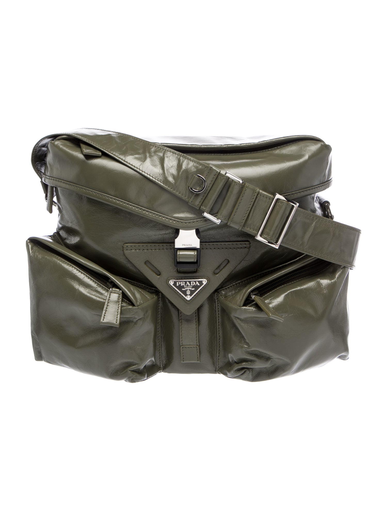 Prada Enameled Metal Triangle Messenger Bag 2024