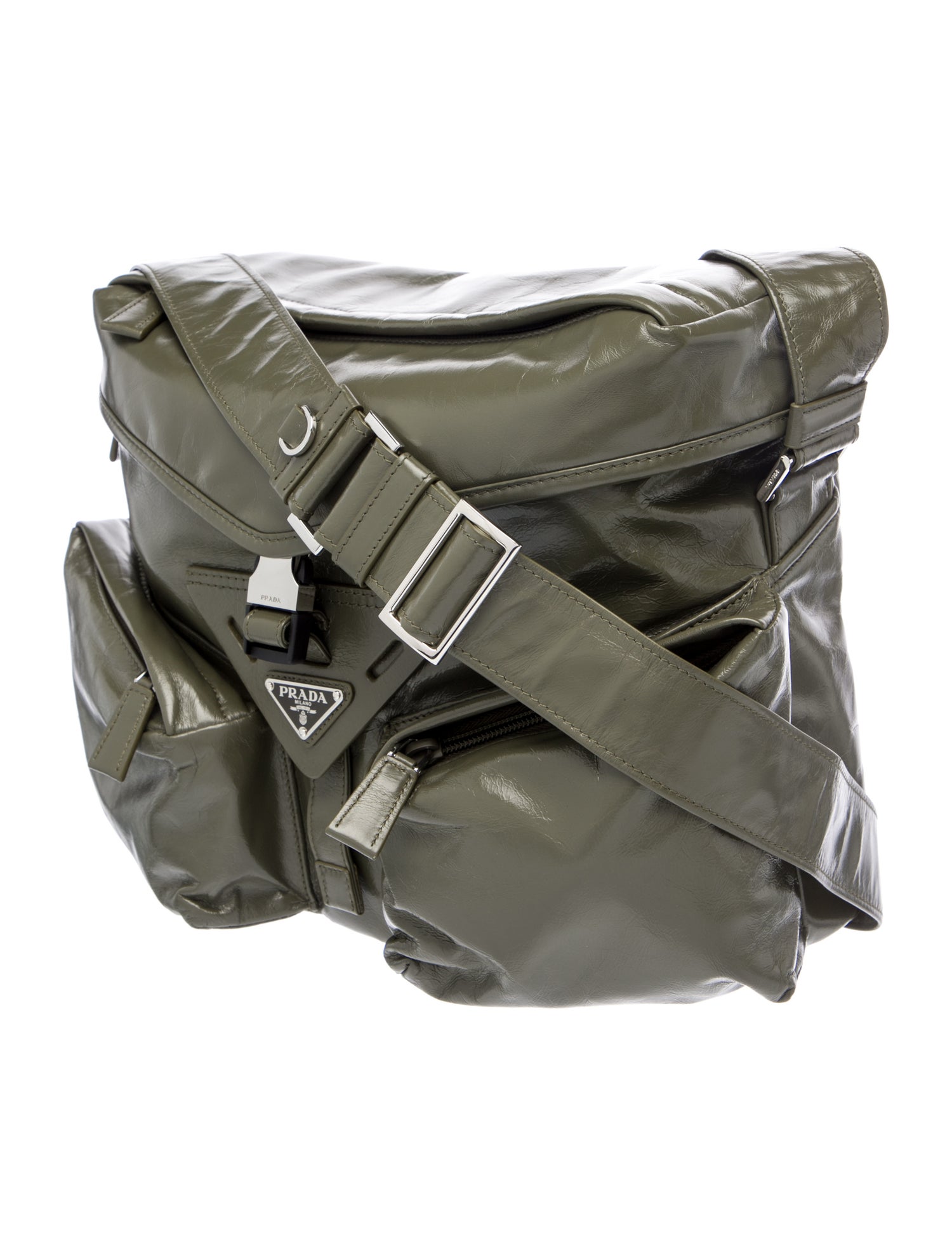 Prada Enameled Metal Triangle Messenger Bag 2024