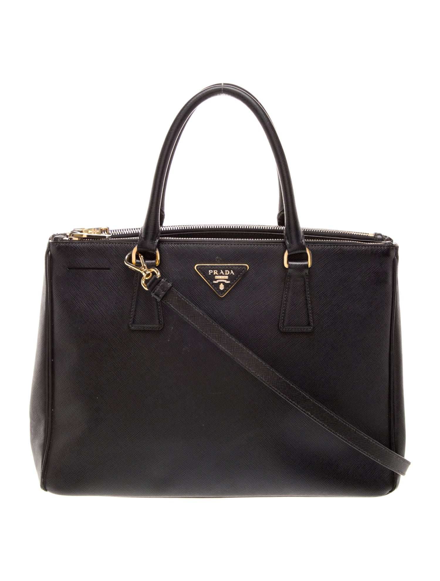 Prada Enameled Metal Triangle Galleria Double Zip Medium