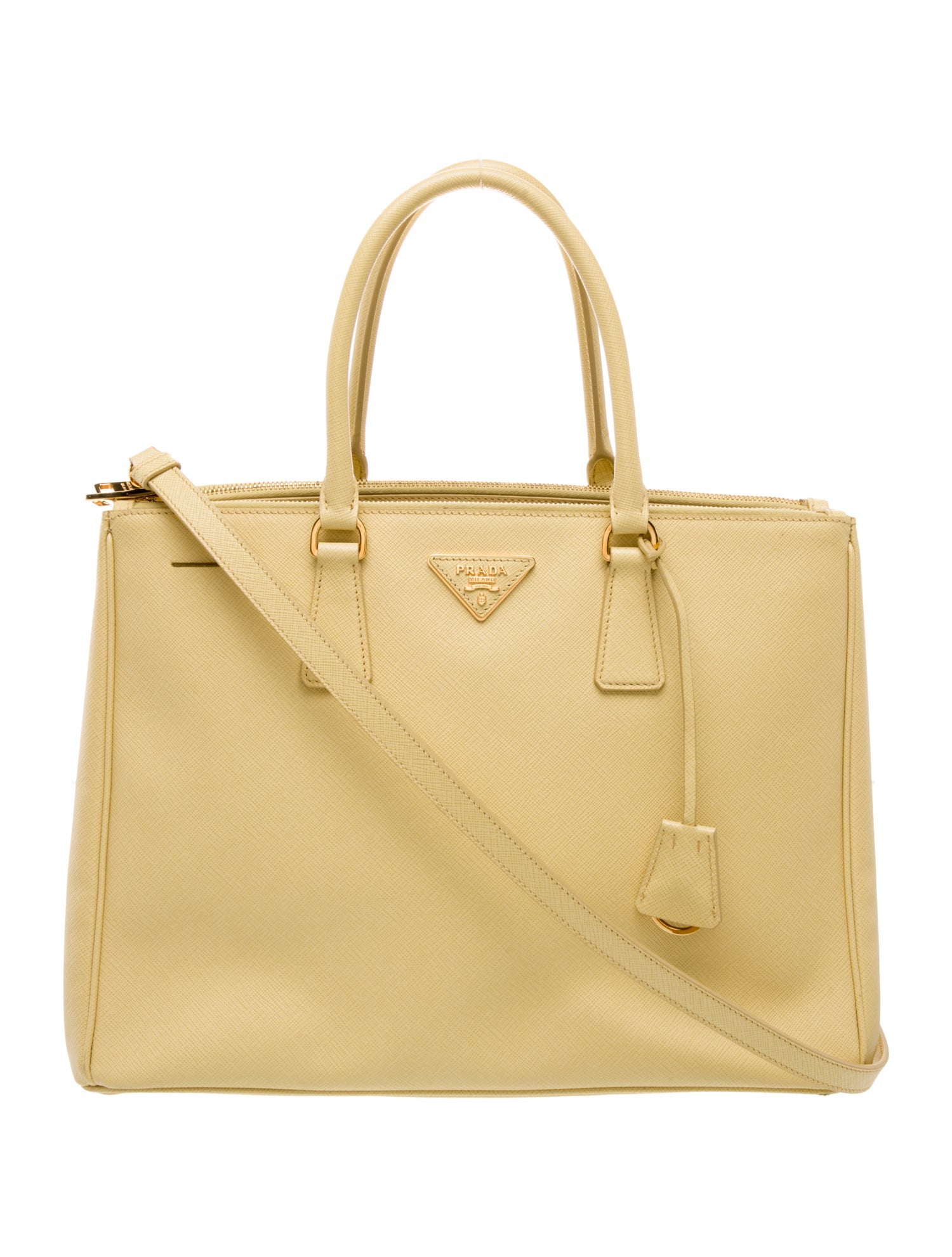 Prada Enameled Metal Triangle Galleria Double Zip Large