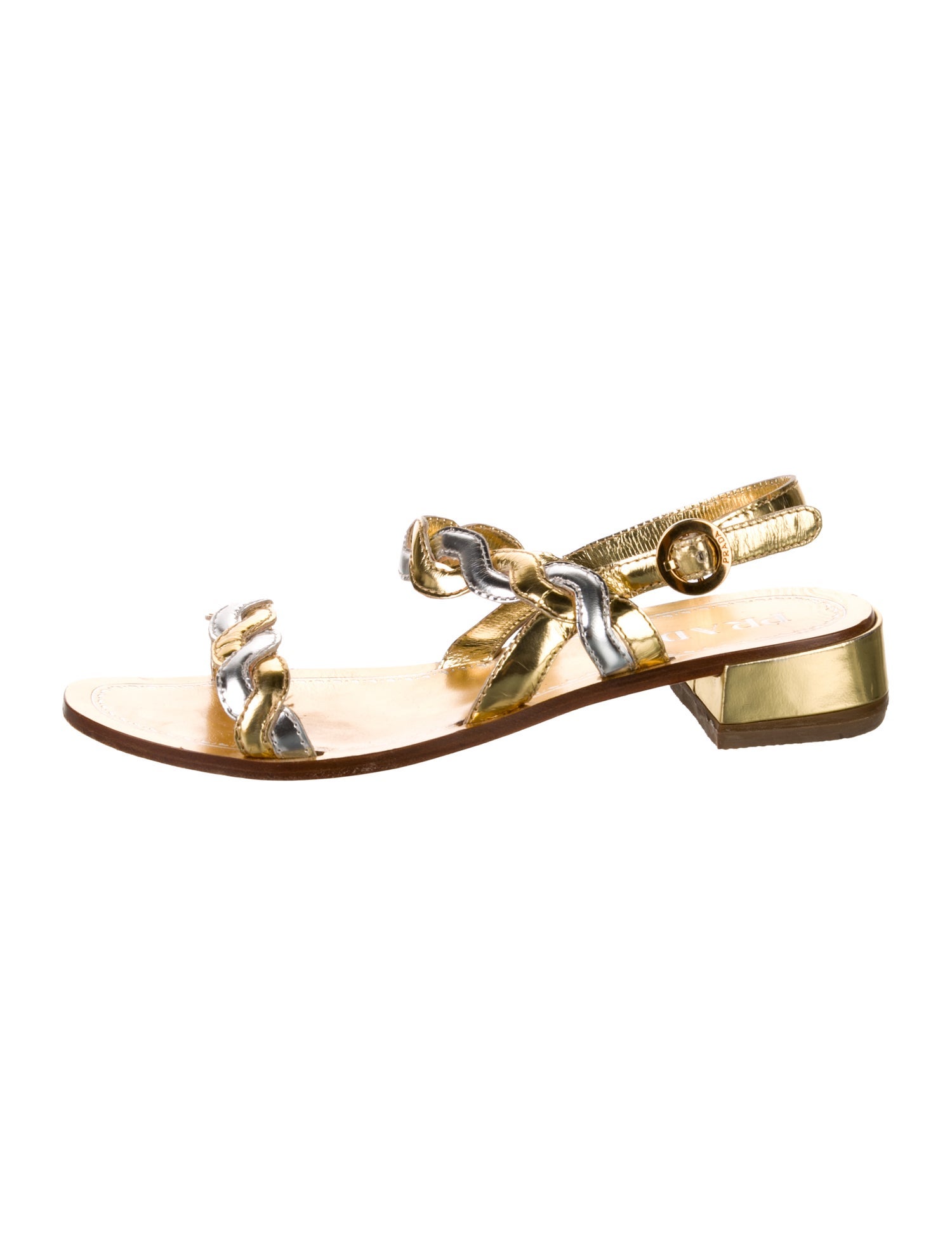 Prada Leather Braided Accents Slingback Sandals
