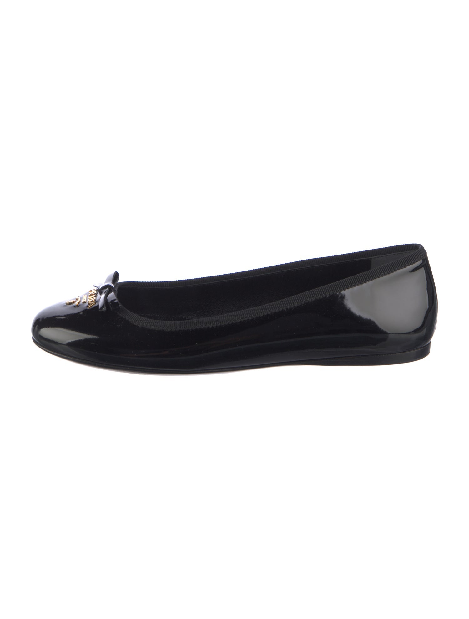 Prada Patent Leather Bow Accents Ballet Flats