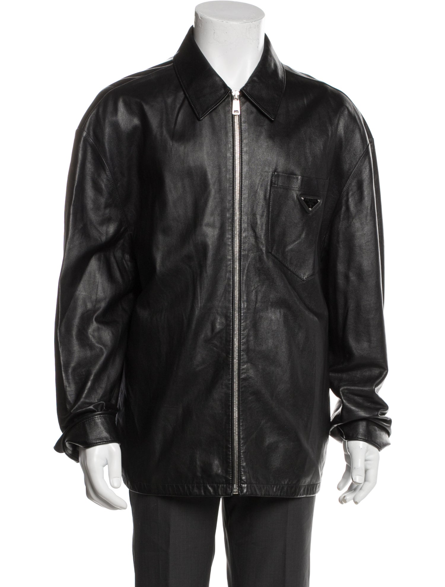 Prada 2021 Enameled Metal Triangle Bomber Jacket