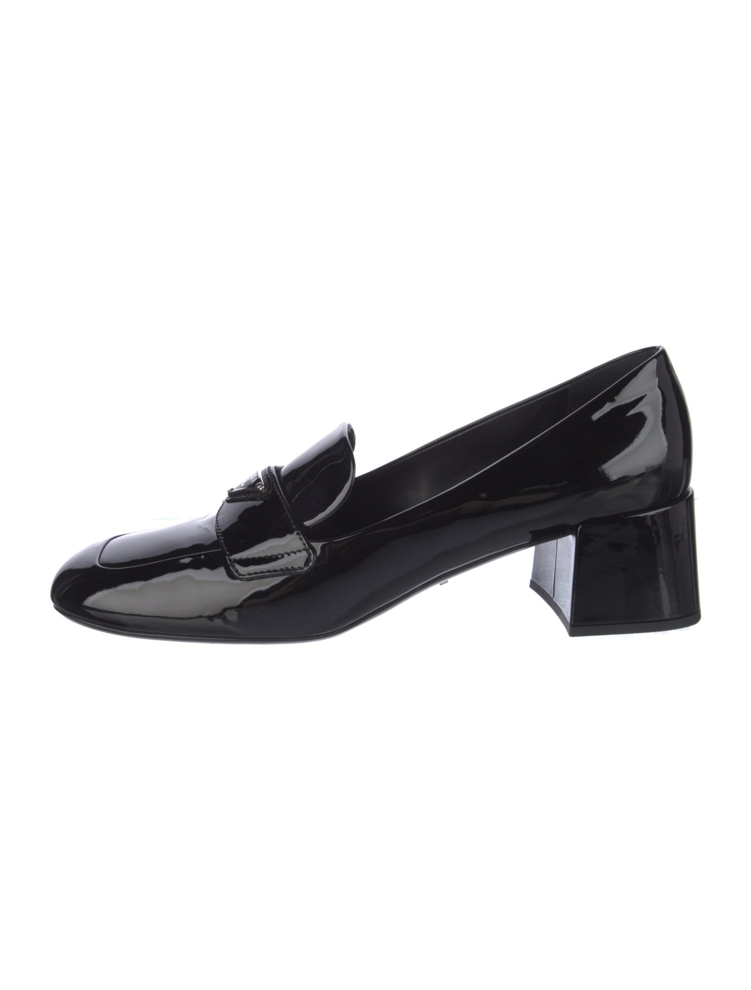 Prada Enameled Metal Triangle Patent Leather Pumps