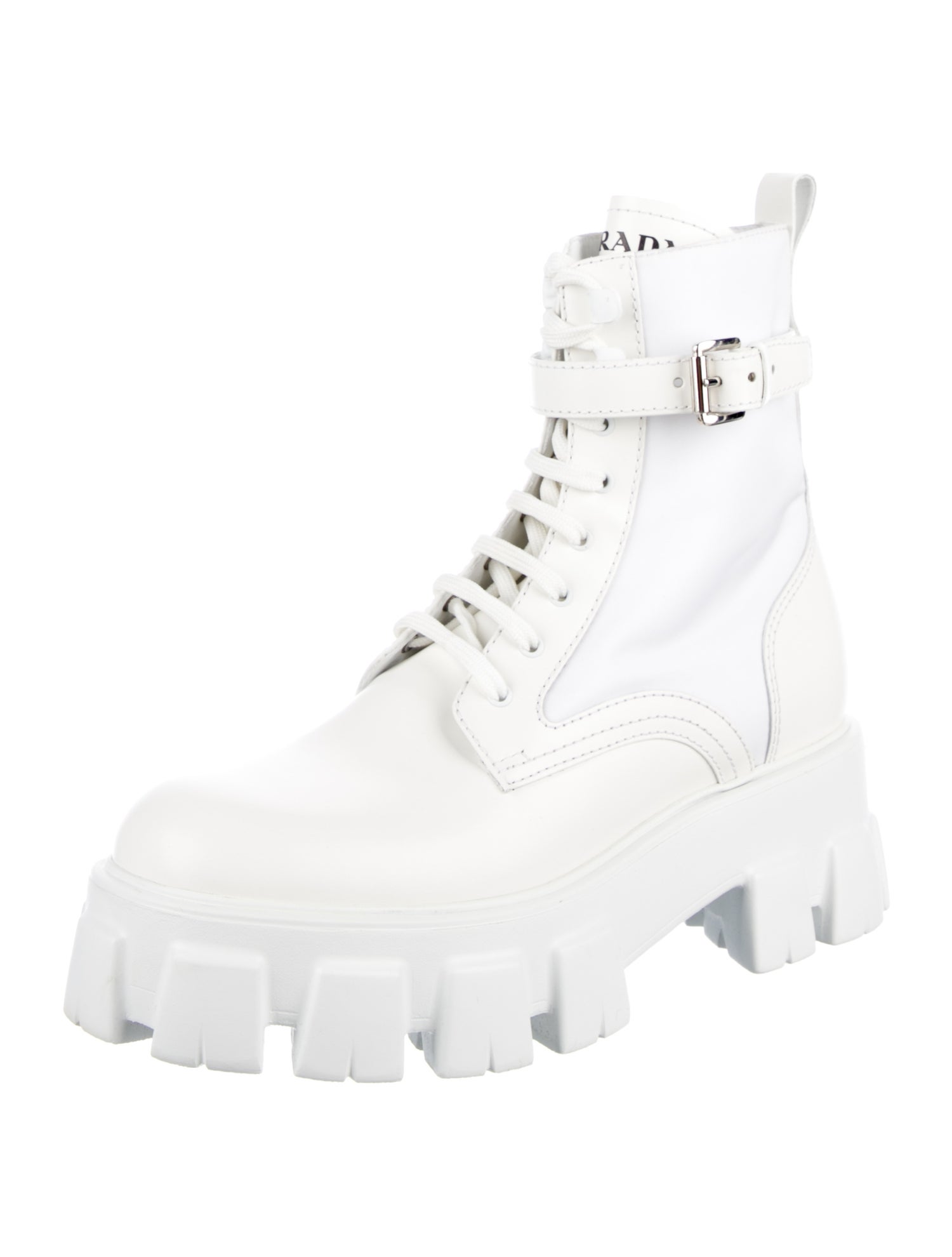 Prada Leather Printed Combat Boots