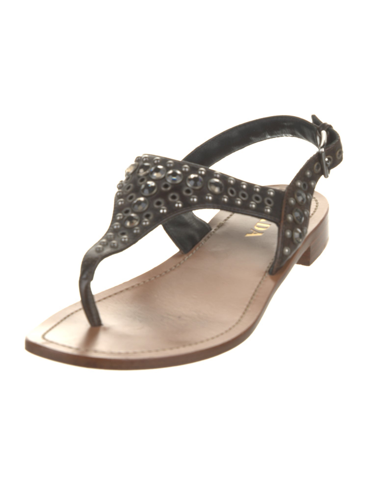 Prada Leather Crystal Embellishments Slingback Sandals