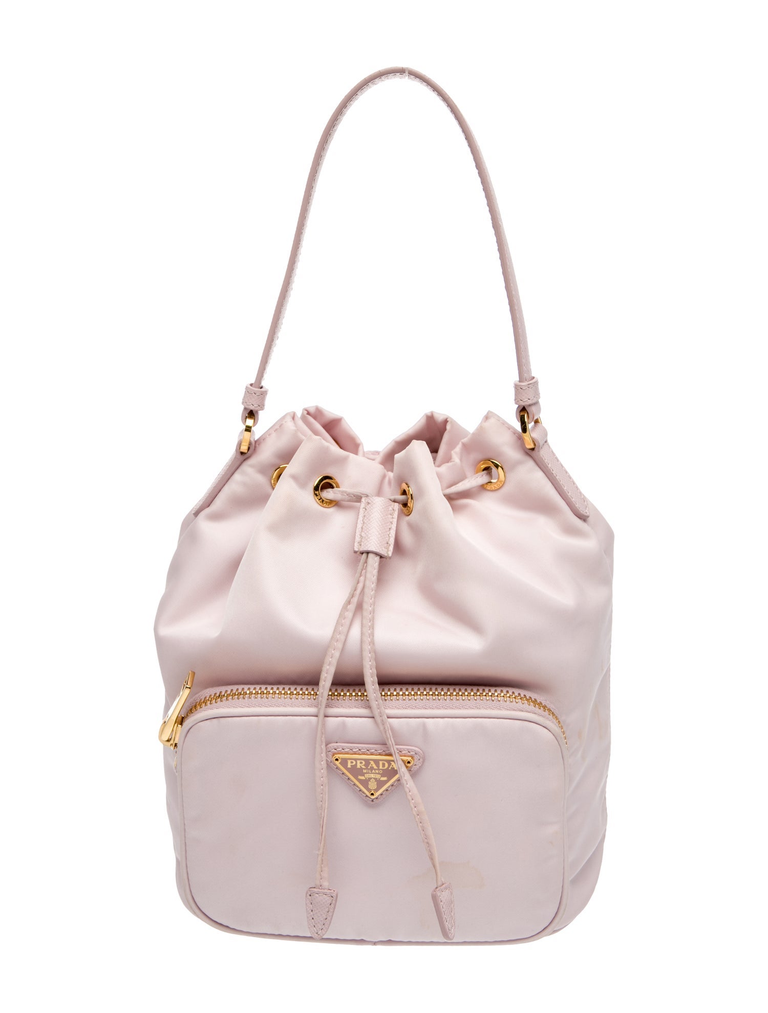 Prada Enameled Metal Triangle Duet Re-Nylon Bucket Bag