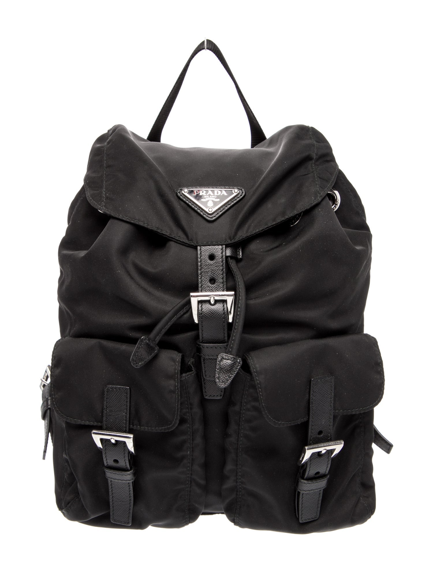 Prada Enameled Metal Triangle Backpack