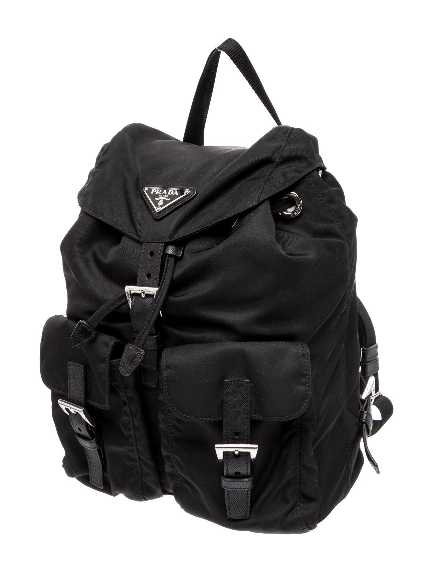 Prada Enameled Metal Triangle Backpack