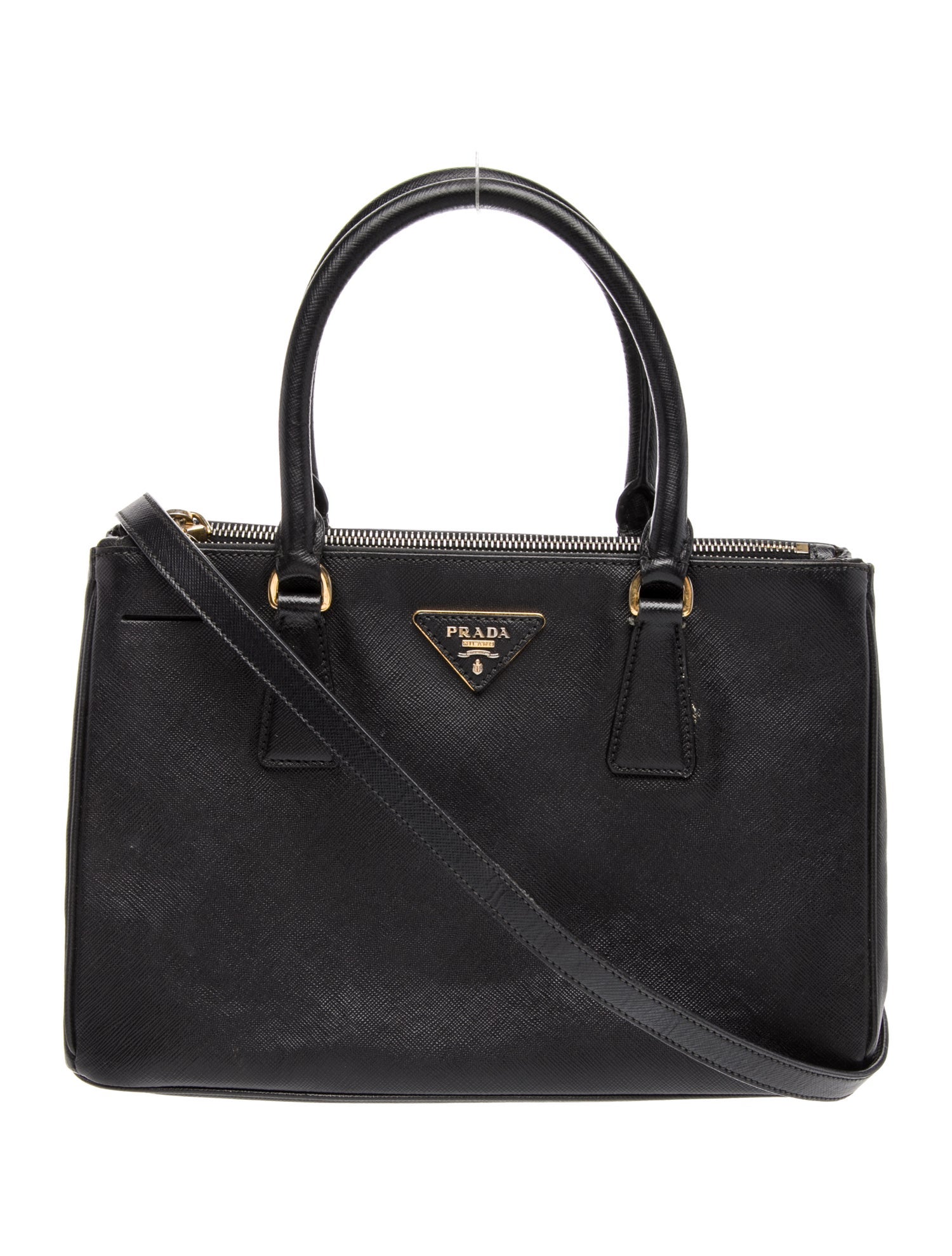Prada Enameled Metal Triangle Galleria Double Zip Small