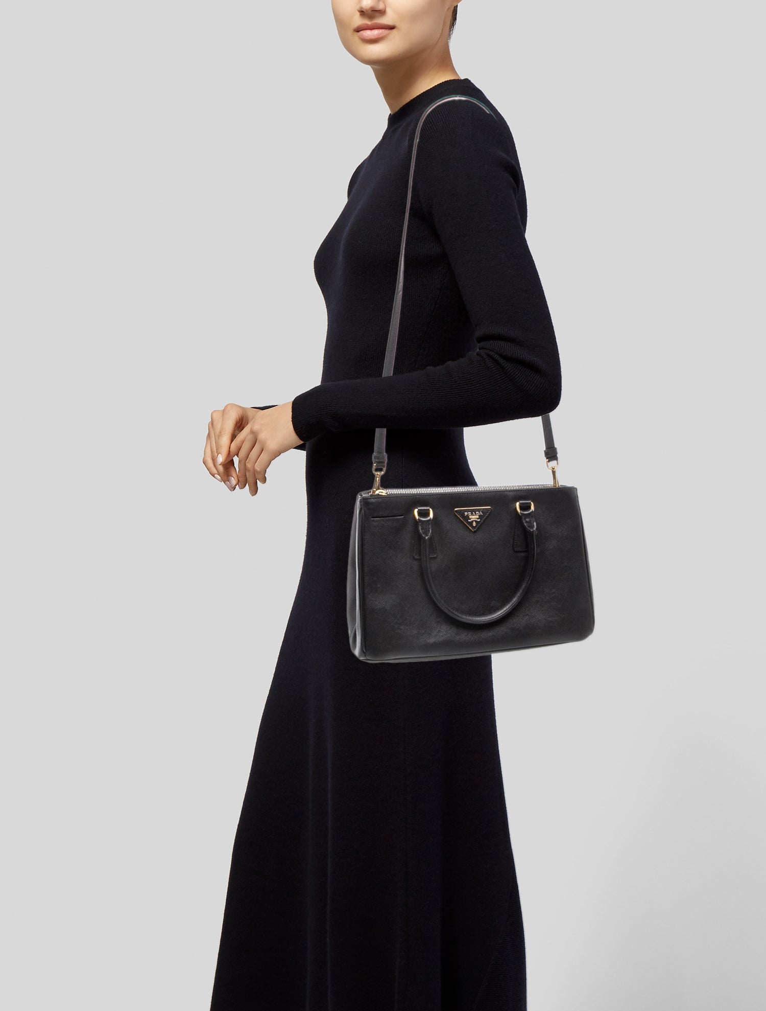 Prada Enameled Metal Triangle Galleria Double Zip Small