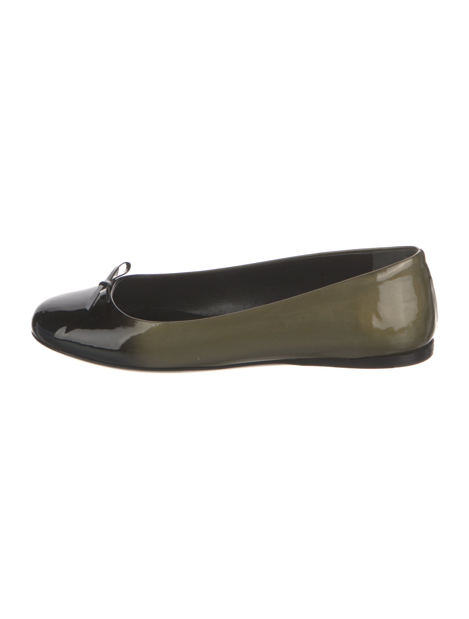 Prada Patent Leather Bow Accents Ballet Flats