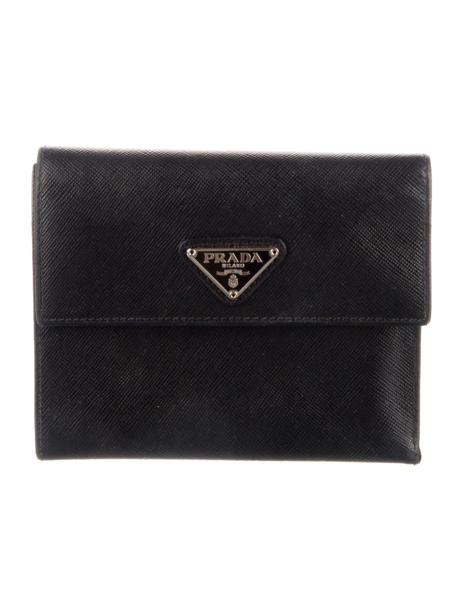 Prada Saffiano Triangle Leather Compact Wallet
