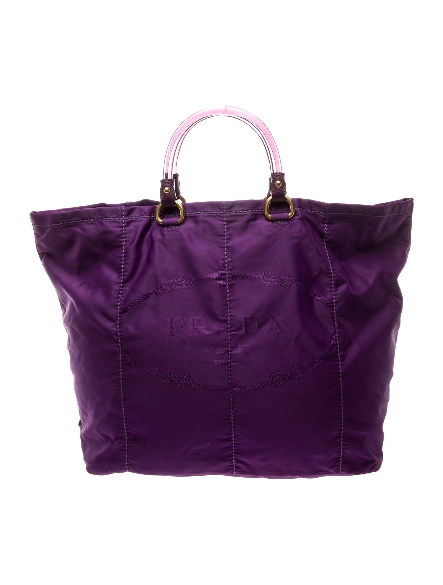 Prada Enameled Metal Triangle Top Handle Bag