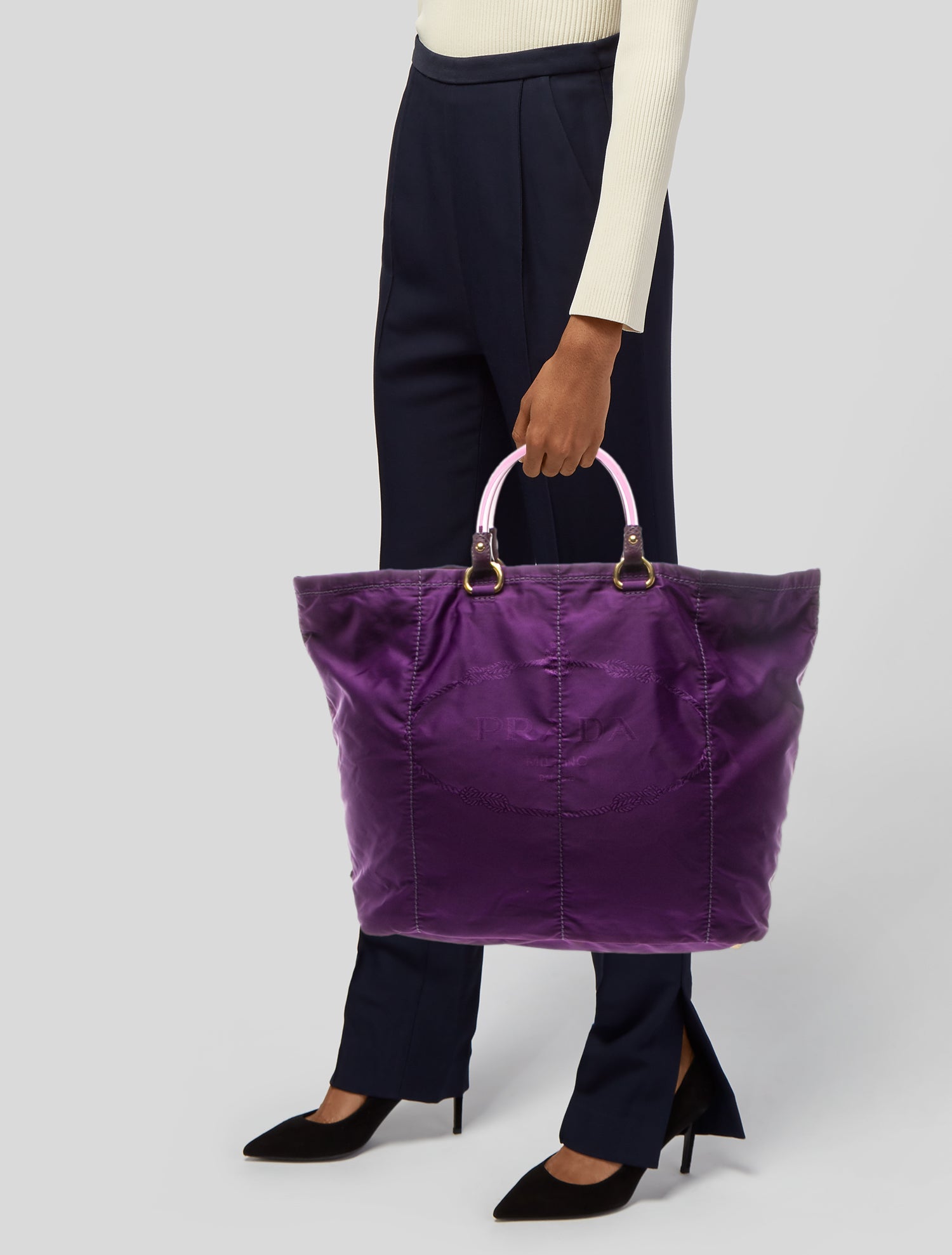 Prada Enameled Metal Triangle Top Handle Bag