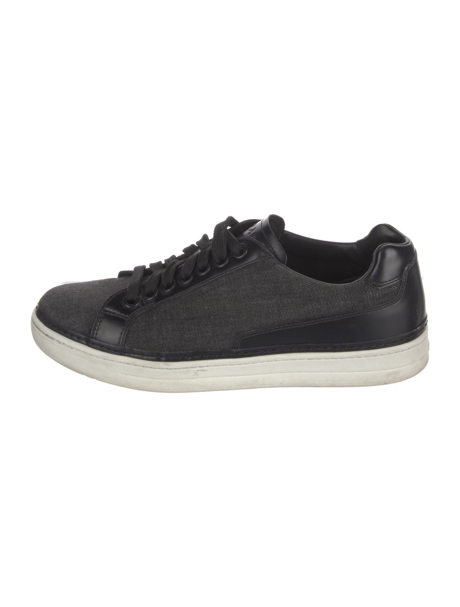 Prada Canvas Leather Trim Embellishment Sneakers