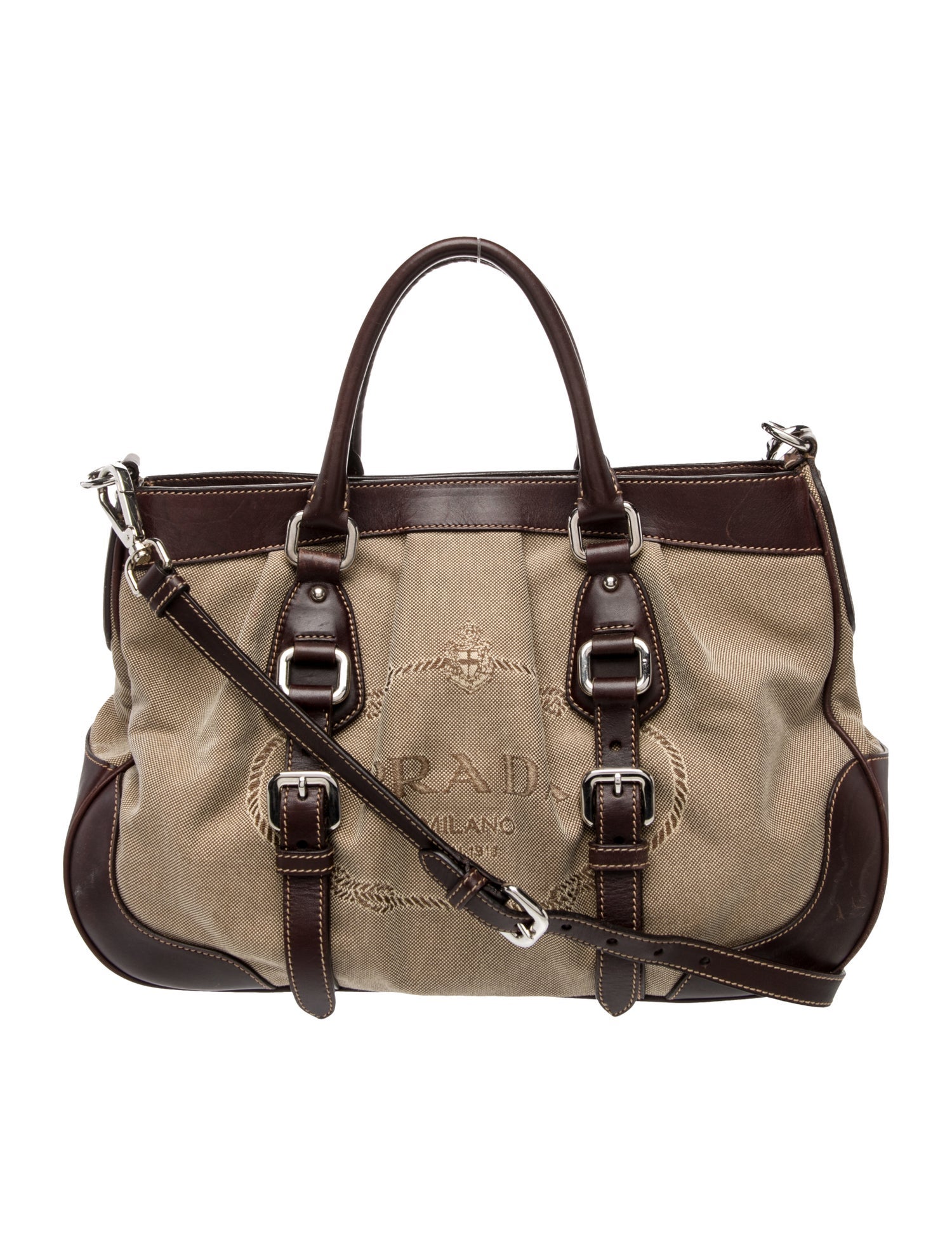 Prada Enameled Metal Triangle Top Handle Bag