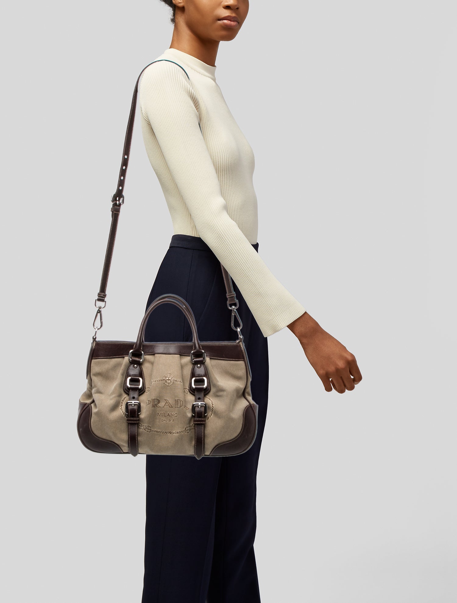 Prada Enameled Metal Triangle Top Handle Bag