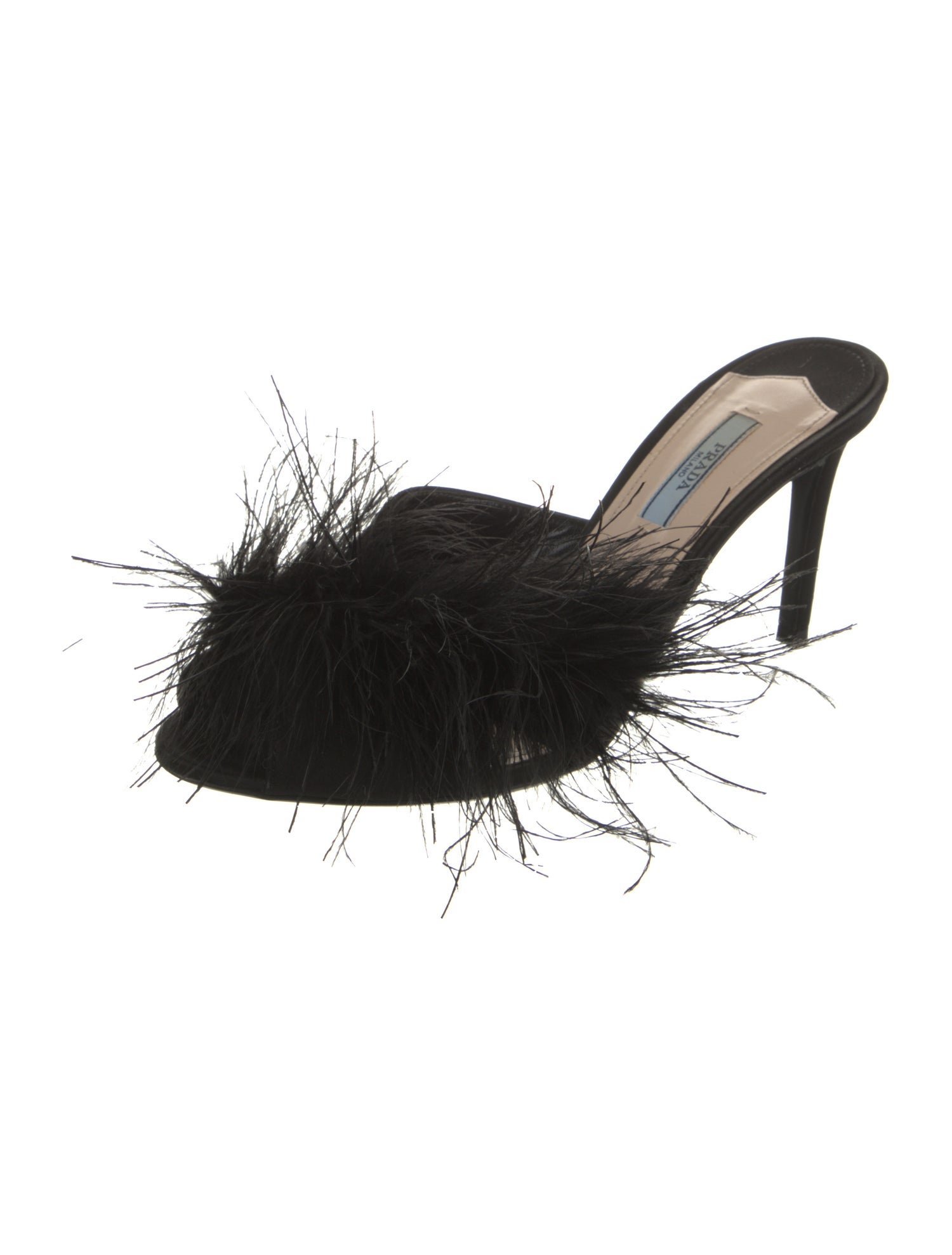 Prada Satin Feather Trim Mules