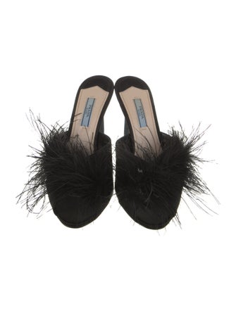 Prada Satin Feather Trim Mules
