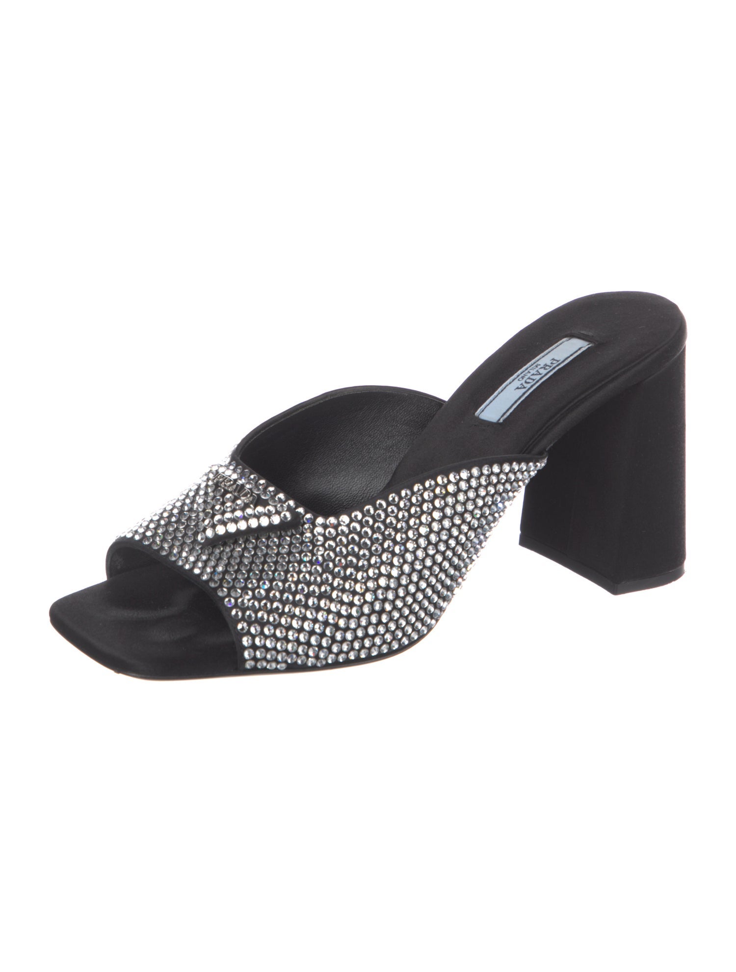 Prada Satin Crystal Embellishments Slides