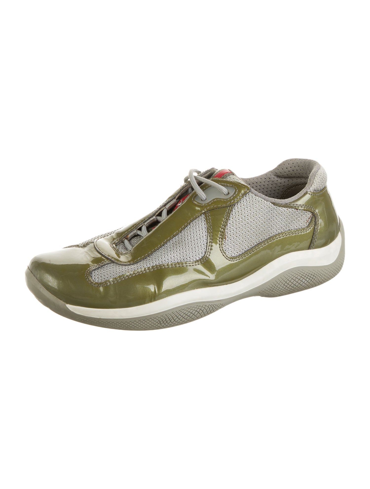 Prada Patent Leather Mesh Accents Sneakers