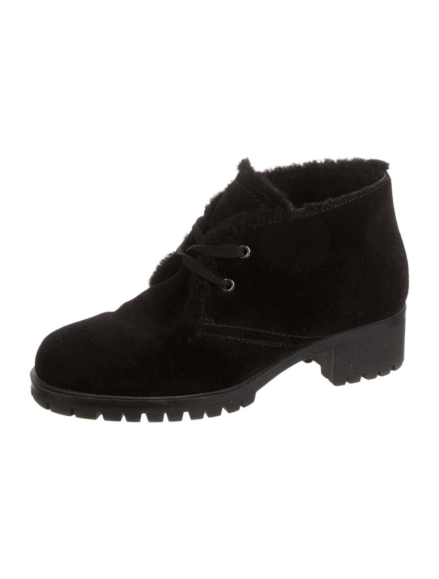 Prada Suede Fur Trim Lace-Up Boots