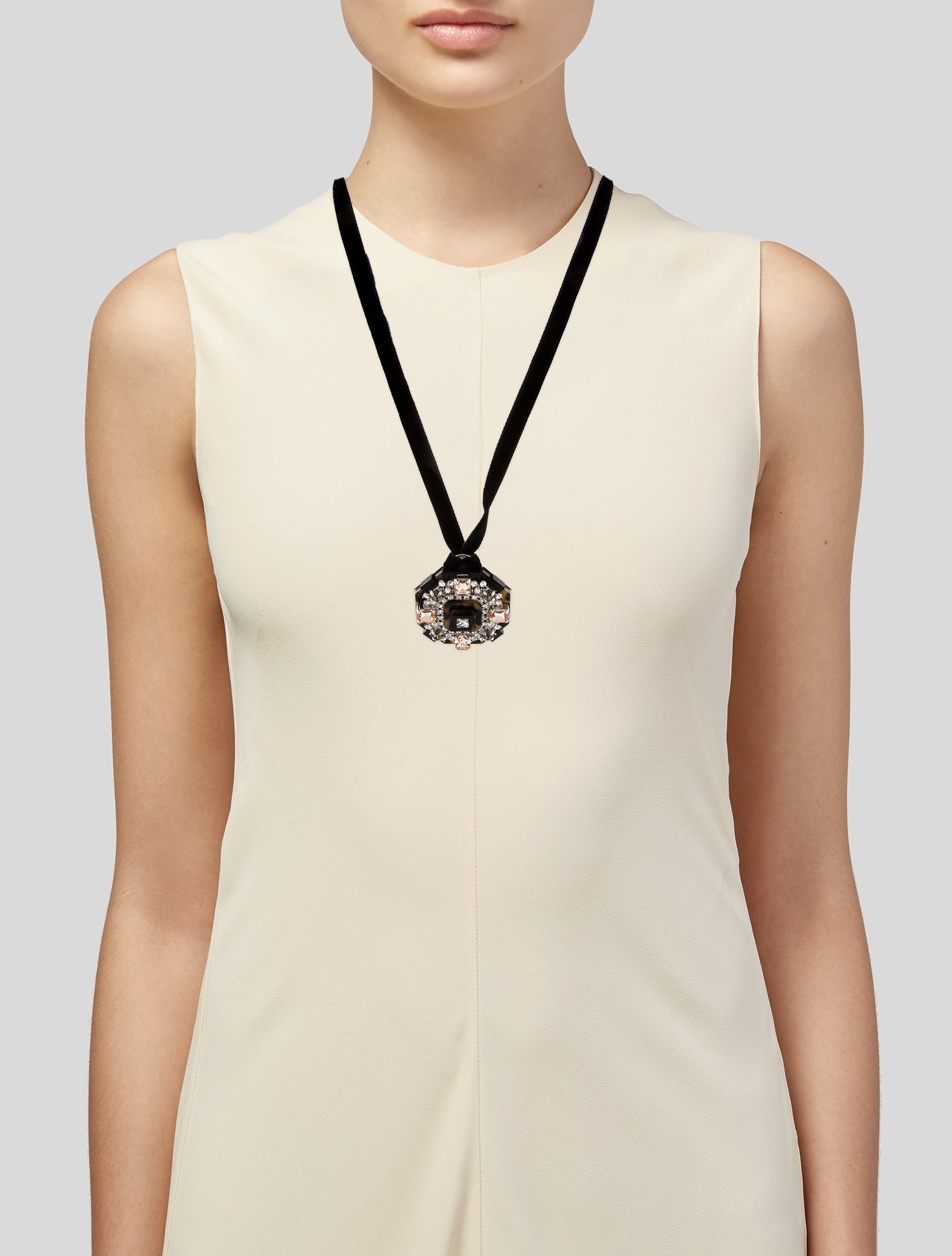 Prada Crystal & Satin Pendant Necklace