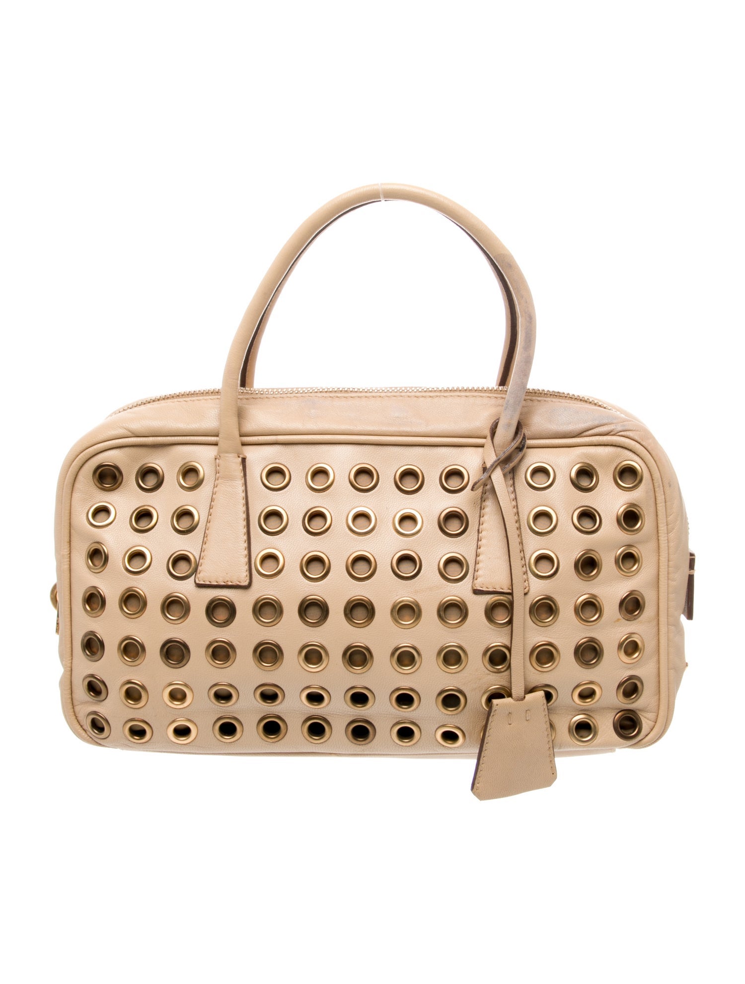 Prada Enameled Metal Triangle Bauletto Grommet