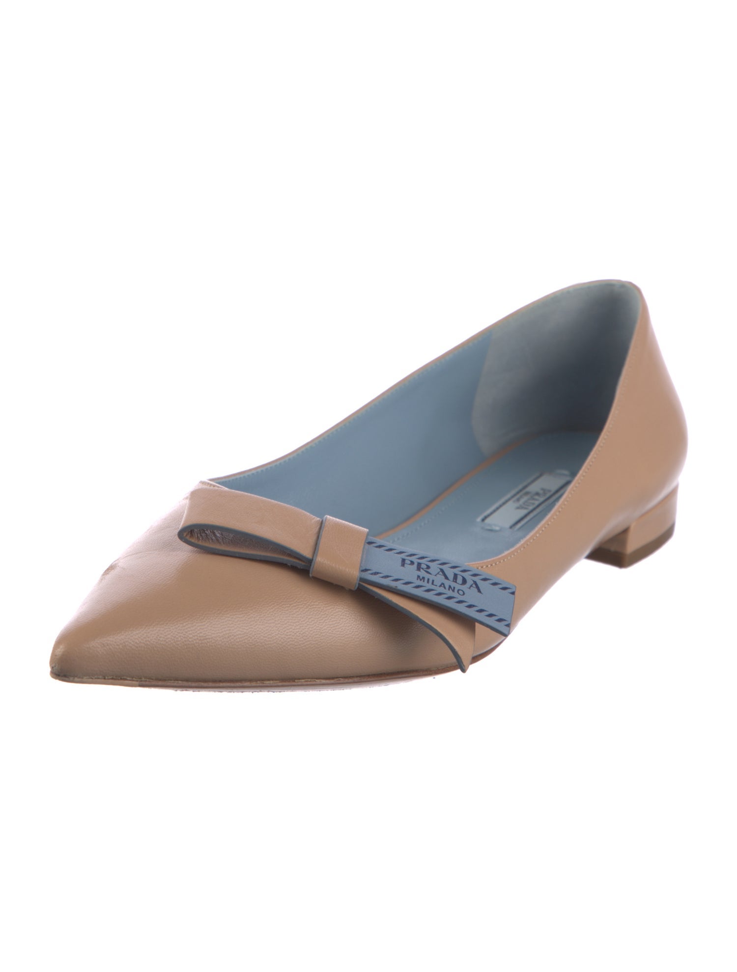 Prada Leather Bow Accents Ballet Flats