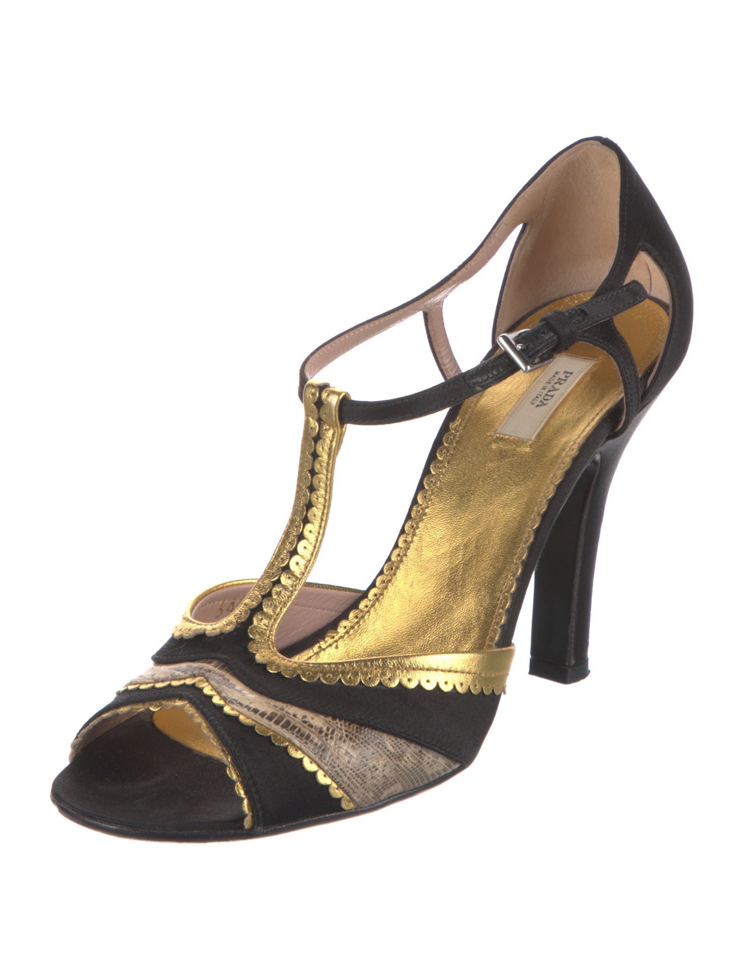 Prada Satin Scalloped Accent T-Strap Sandals