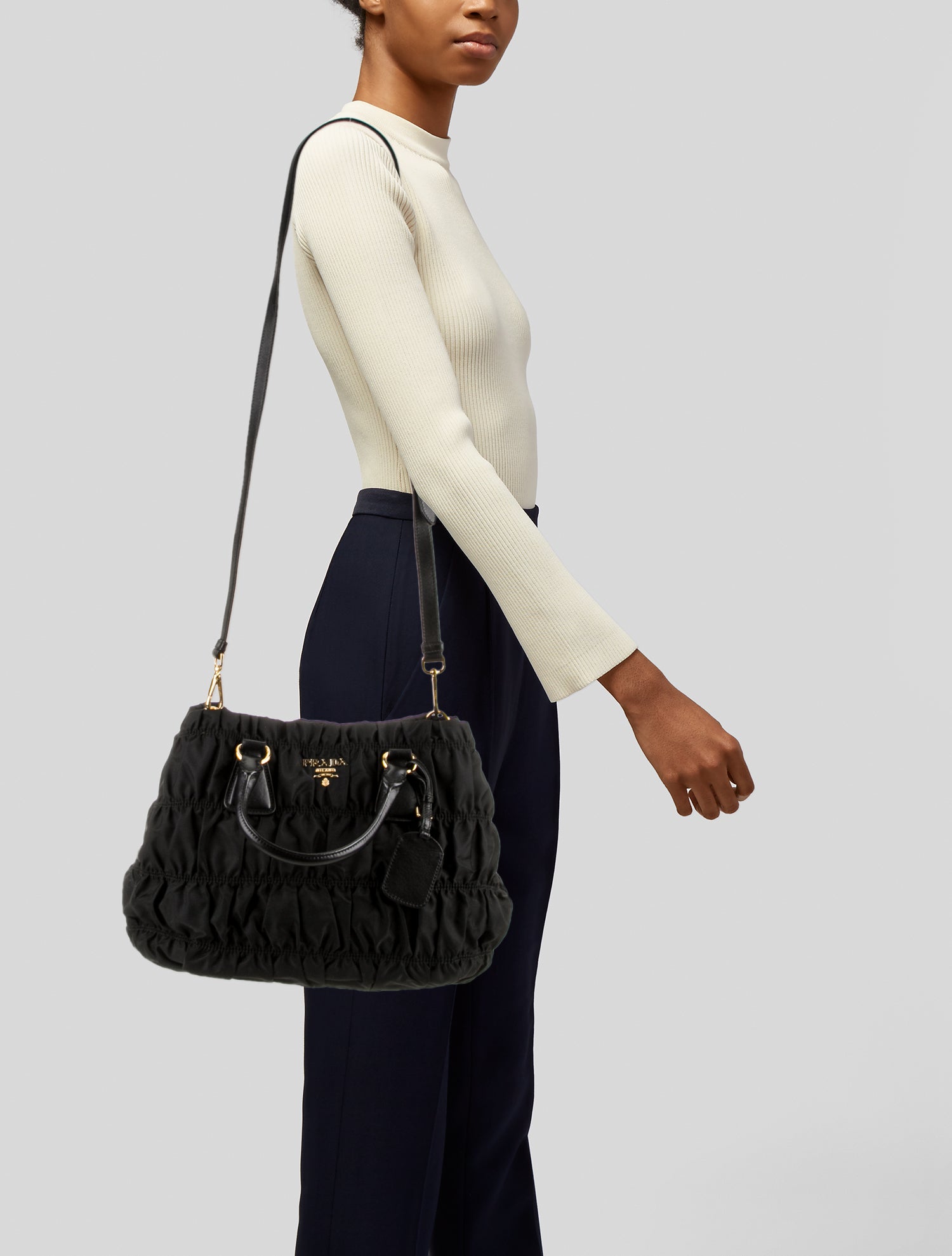 Prada Enameled Metal Triangle Crossbody Bag