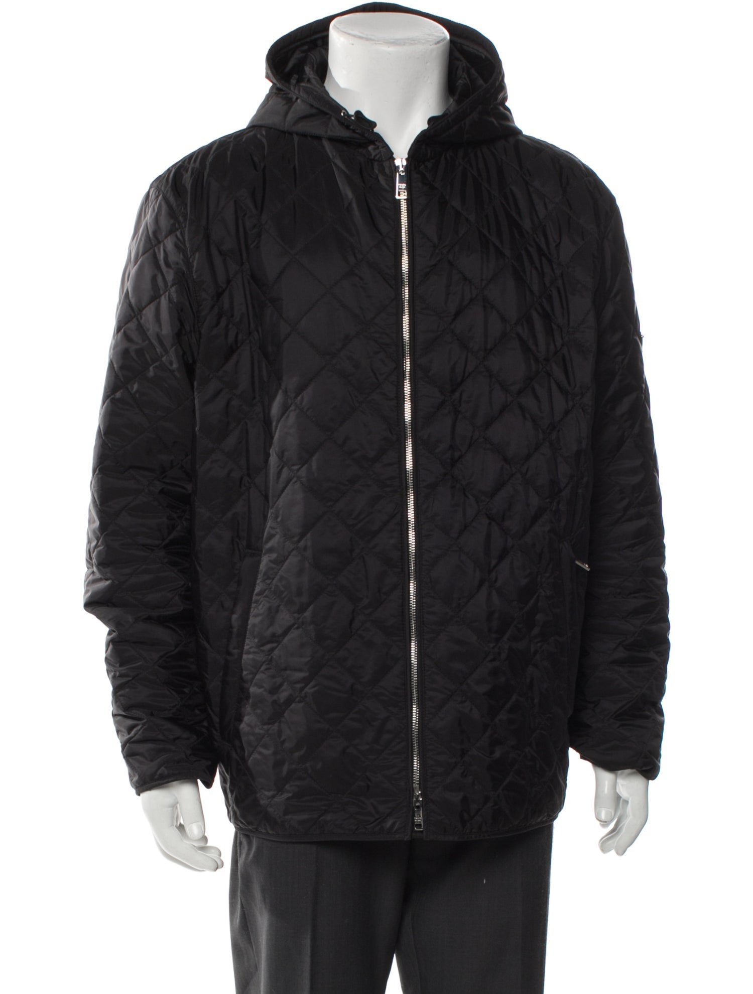 Prada 2018 Enameled Metal Triangle Puffer Coat