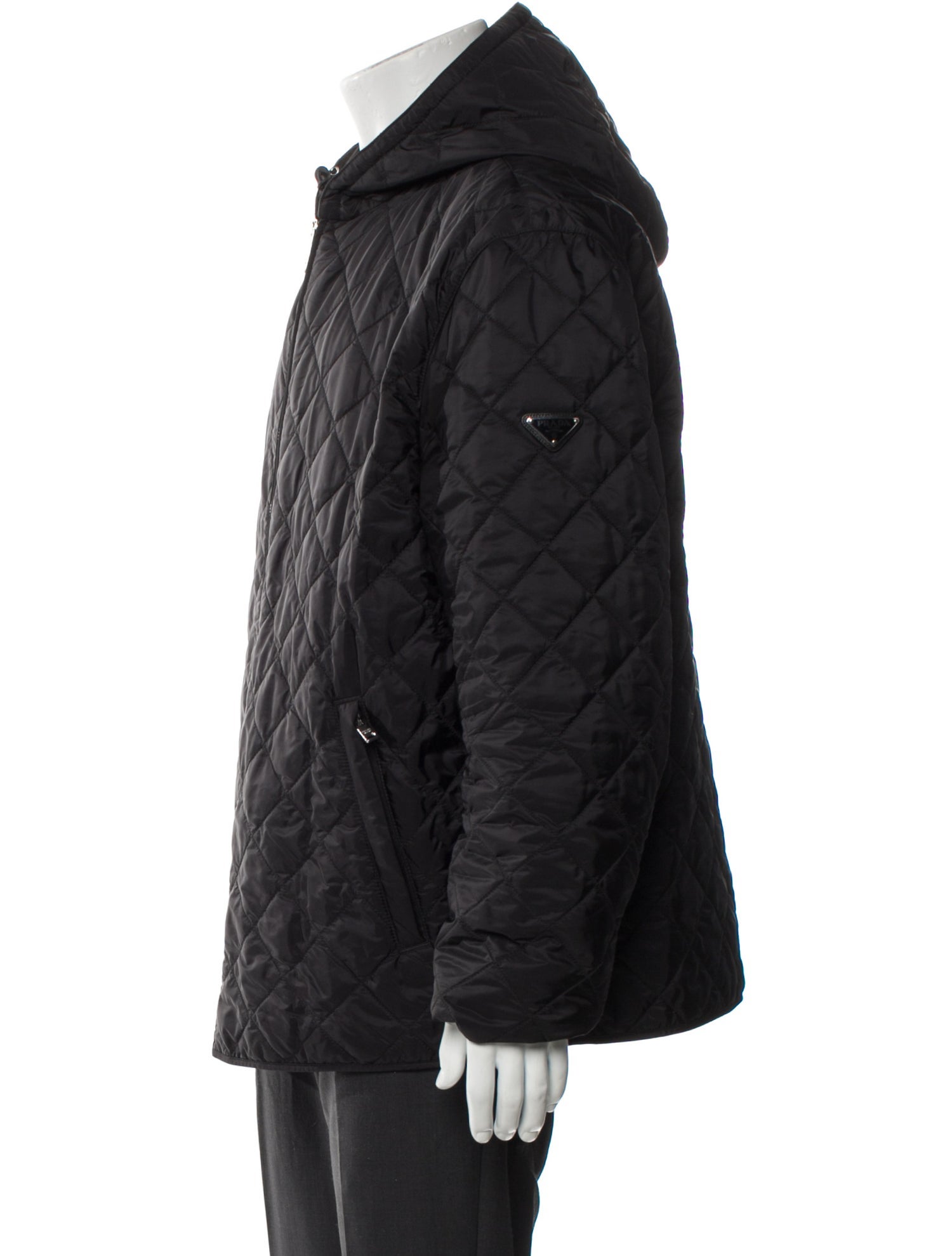 Prada 2018 Enameled Metal Triangle Puffer Coat